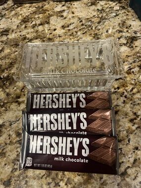 Hershey's Milk Chocolate Candy Bar Glass Covered Candy Dish Etched Classic Brown